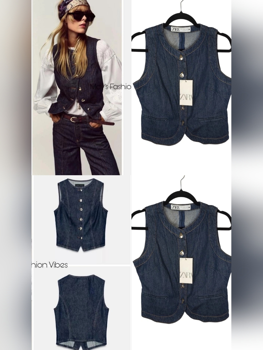 ZARA Z1975 Tailored Dark Blue Denim Button-Front Vest Large